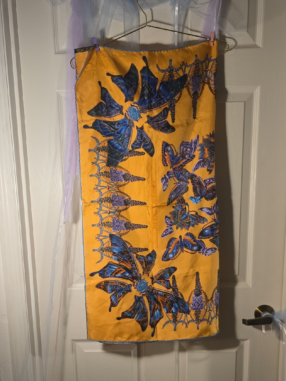 Vibrant SILK Yellow Floral & Blue Butterfly  Scarf